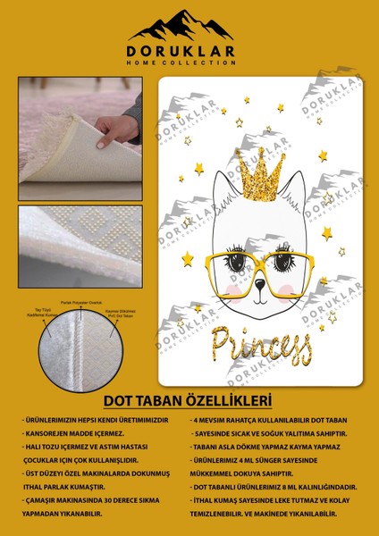 Kaymaz Taban Yıkanabilir Prenses Kedi Desenli Çocuk Halısı
