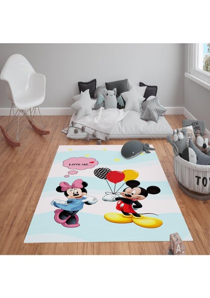 Kaymaz Tabanlı Yıkanabilir Mickey Mouse Desenli Çocuk Halısı Dot Taban Halı fiyatları