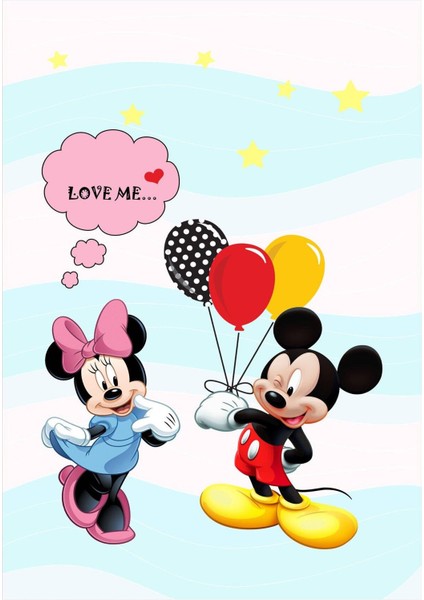 Kaymaz Tabanlı Yıkanabilir Mickey Mouse Desenli Çocuk Halısı Dot Taban Halı fırsatları