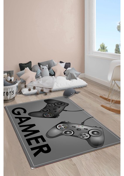 Kaymaz Taban Makinada Yıkanabilir Gamer Konsol Desenli Çocuk Halısı