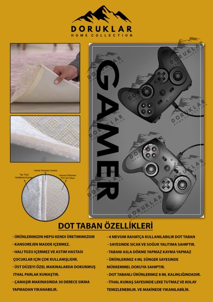 Kaymaz Taban Makinada Yıkanabilir Gamer Konsol Desenli Çocuk Halısı fiyatları