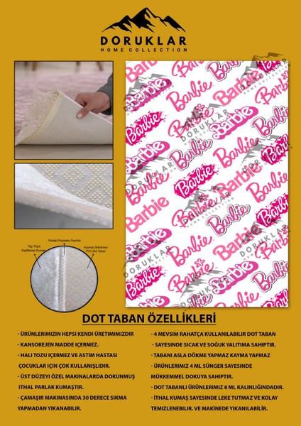 Kaymaz Taban Makinada Yıkanabilir Barbie Desenli Çocuk Halısı fiyatları