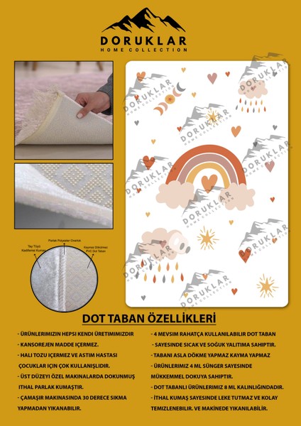 Kaymaz Taban Yıkanabilir Kalpli Gökkuşağı Desenli Çocuk Halısı fiyatları