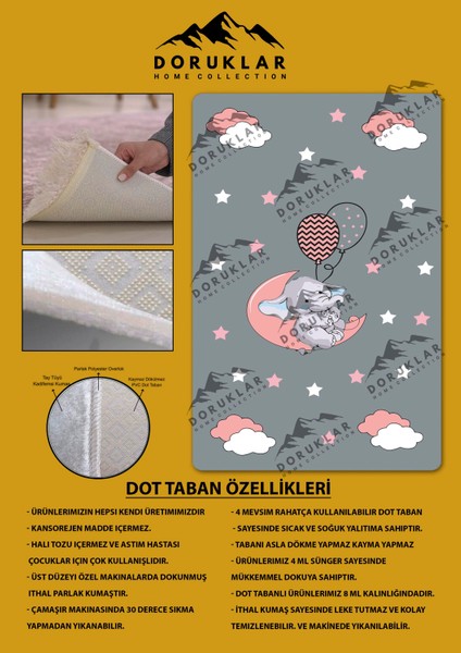 Kaymaz Taban Makinada Yıkanabilir Tatlı Fil Bulut Desenli Çocuk Halısı fiyatları