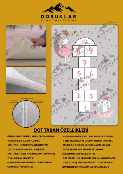 Kaymaz Taban Yıkanabilir Prenses Seksek Desenli Çocuk Halısı fiyatları