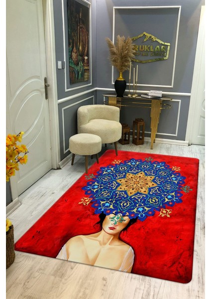 Kaymaz Taban Makinada Yıkanabilir Dijital Baskı Marjinal Desenli Genç Halısı Dot Taban Halı