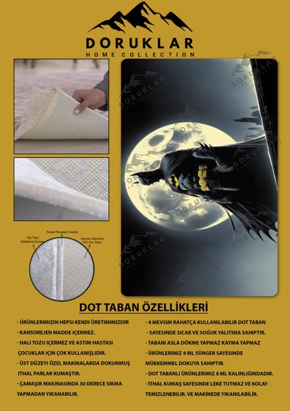 Kaymaz Taban Makinada Yıkanabilir Dijital Baskı Batman Desenli Genç ve Çocuk Odası Halısı