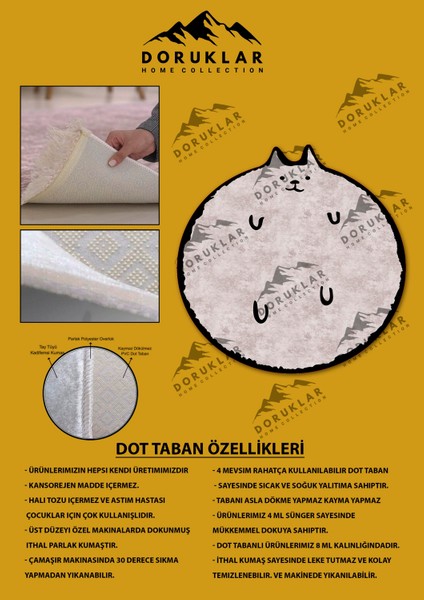 Dijital Baskı Kaymaz Taban Yıkanabilir Kedi Desenli Yuvarlak Çocuk Halısı