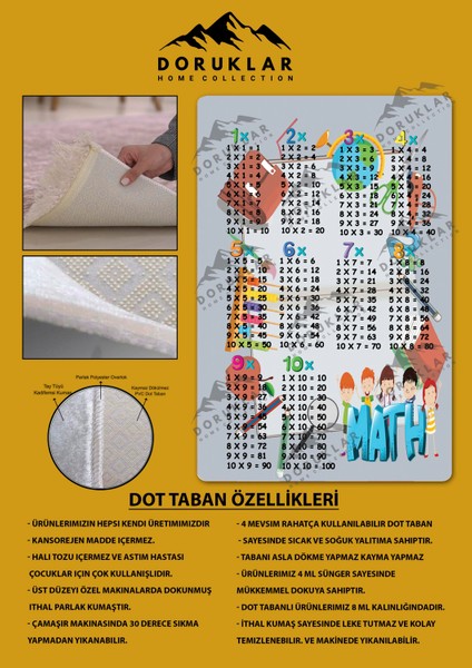 Kaymaz Taban Yıkanabilir Çarpım Tablosu Desenli Çocuk Halısı fiyatları