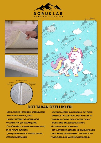 Kaymaz Taban Yıkanabilir Unicorn Desenli Çocuk Halısı