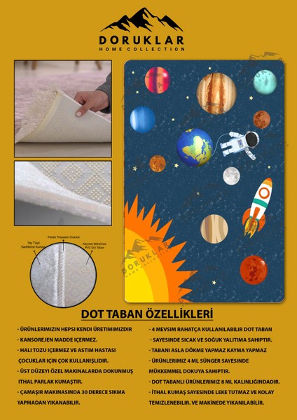 Kaymaz Taban Yıkanabilir Uzay Desenli Çocuk Halısı