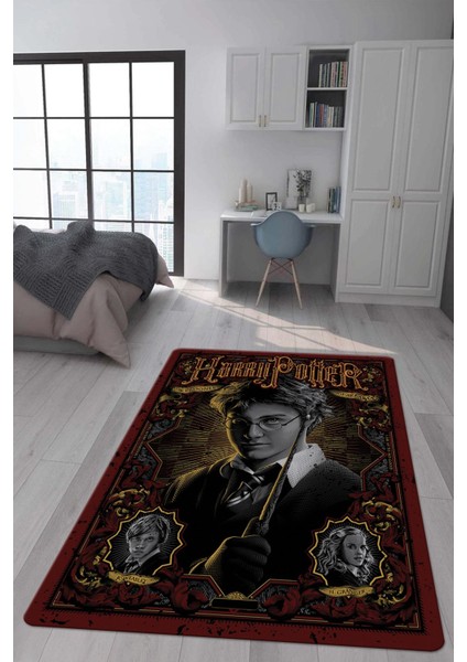 Kaymaz Taban Makinada Yıkanabilir Dijital Baskı Harry Potter Desenli Genç Odası Halısı