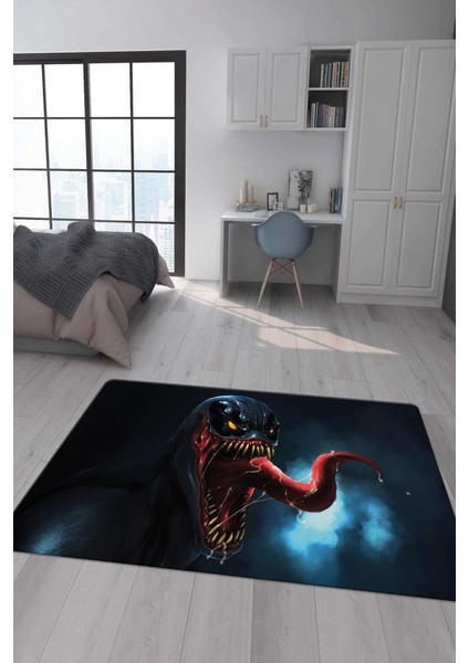 Kaymaz Taban Makinada Yıkanabilir Dijital Baskı Venom Desenli Genç Odası Halısı