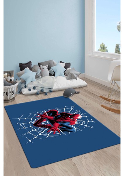 Kaymaz Taban Makinada Yıkanabilir Dijital Baskı Spiderman Desenli Genç ve Çocuk Odası Halısı Dot Taban Halı