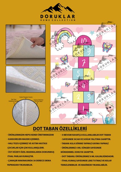 Kaymaz Taban Makinada Yıkanabilir Elsa Seksek Desenli Çocuk Halısı fiyatları