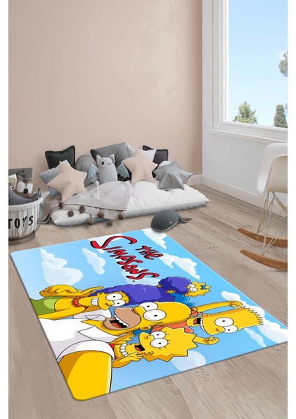 Kaymaz Taban Makinada Yıkanabilir Simpsons Desenli Çocuk Halısı