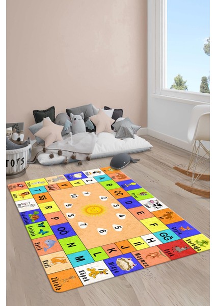 Kaymaz Taban Yıkanabilir Öğretici Desenli Çocuk Halısı