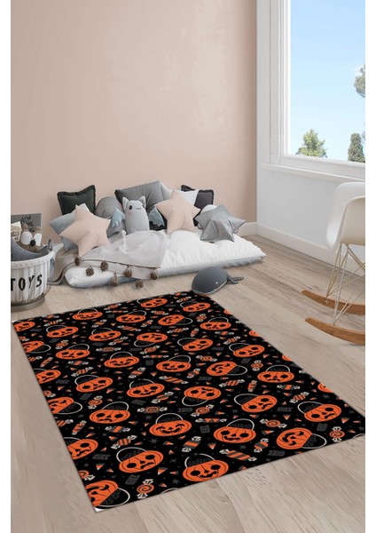 Kaymaz Taban Makinada Yıkanabilir Hallowen Desenli Çocuk Halısı