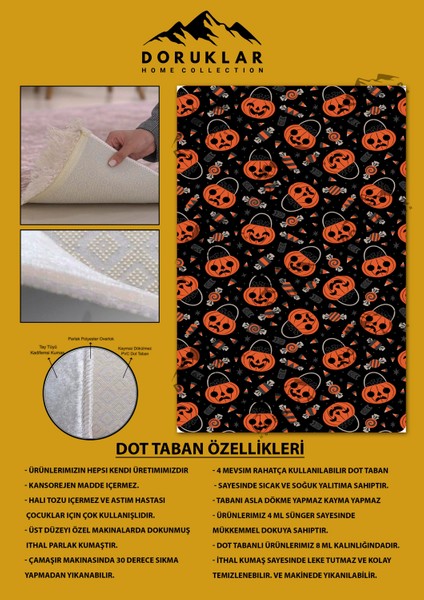 Kaymaz Taban Makinada Yıkanabilir Hallowen Desenli Çocuk Halısı fiyatları