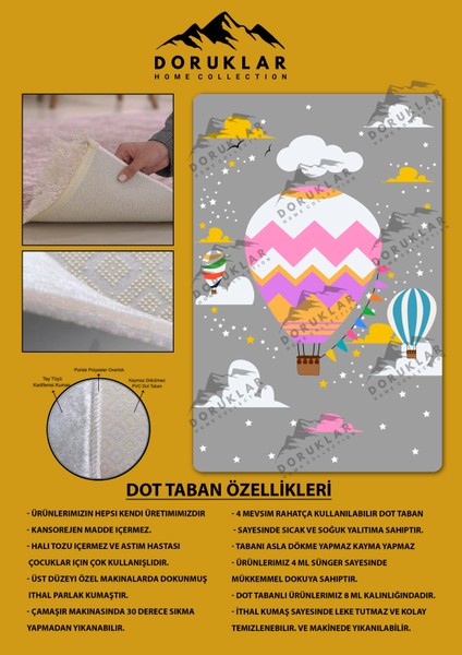Kaymaz Taban Yıkanabilir Renkli Uçan Balon Desenli Çocuk Halısı fiyatları