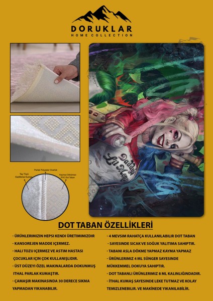 Kaymaz Taban Makinada Yıkanabilir Dijital Baskı Harley Quinn Desenli Çocuk Halısı fiyatları