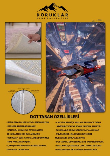 Kaymaz Taban Makinada Yıkanabilir Dijital Baskı Spiderman Desenli Çocuk Halısı fiyatları
