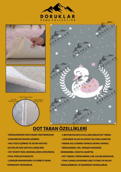Kaymaz Taban Makinada Yıkanabilir Kuğu Desenli Çocuk Halısı