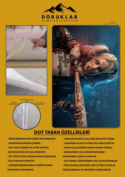 Kaymaz Taban Makinada Yıkanabilir Dijital Baskı Harley Quinn Desenli Çocuk Halısı fiyatları
