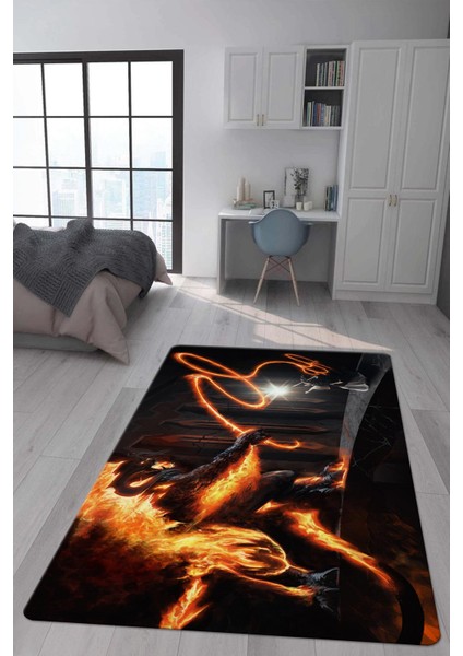Kaymaz Taban Makinada Yıkanabilir Dijital Baskı Balrog ve Gandalf Desenli Genç ve Çocuk Odası Halısı