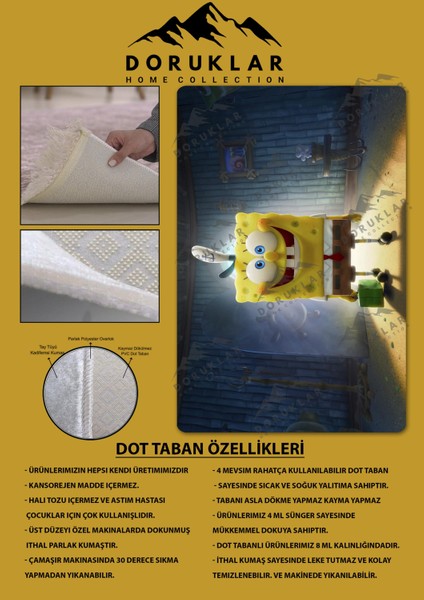 Kaymaz Taban Makinada Yıkanabilir Dijital Baskı Süngerbob Desenli Genç ve Çocuk Odası Halısı fiyatları