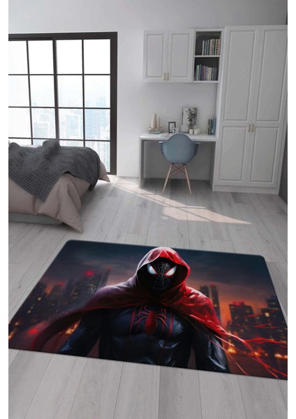 Kaymaz Taban Makinada Yıkanabilir Dijital Baskı Spiderman Desenli Genç Odası Halısı