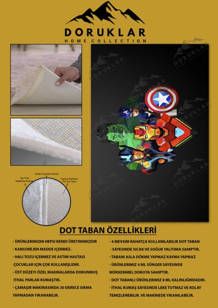 Kaymaz Taban Makinada Yıkanabilir Dijital Baskı Marvel Desenli Genç ve Çocuk Odası Halısı