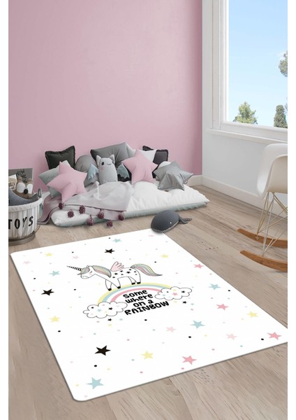 Kaymaz Taban Yıkanabilir Unicorn Desenli Çocuk Halısı