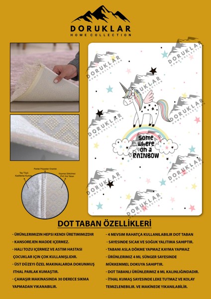 Kaymaz Taban Yıkanabilir Unicorn Desenli Çocuk Halısı fiyatları