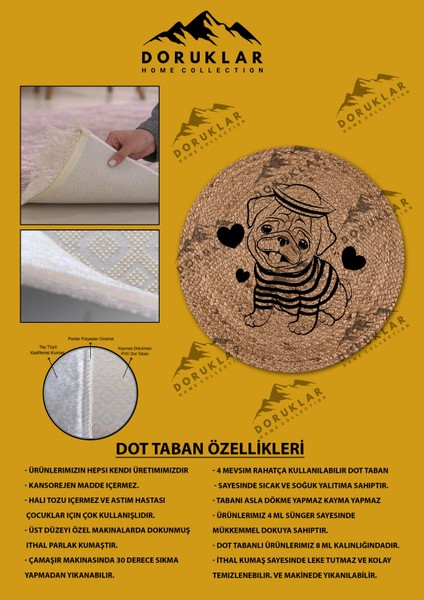 Dijital Baskı Kaymaz Taban Yıkanabilir Hasır-Jüt Görünümlü Yuvarlak Çocuk Halısı