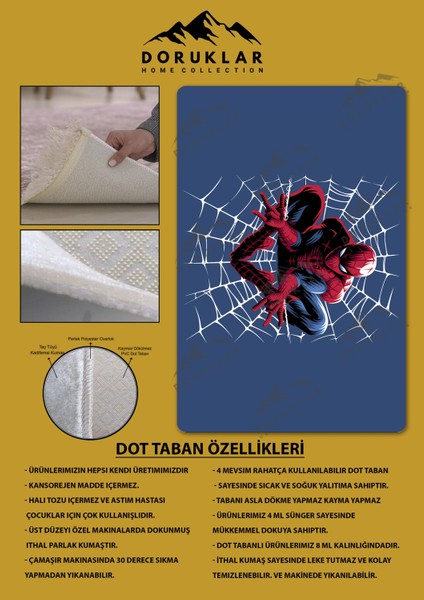 Kaymaz Taban Makinada Yıkanabilir Dijital Baskı Spiderman Desenli Genç ve Çocuk Odası Halısı Dot Taban Halı fiyatları