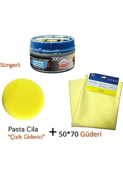 Çizik Giderici Parlatıcı Pasta Cila (Süngerli)+Mikrofiber Güderi Kurulama Bezi 50X70