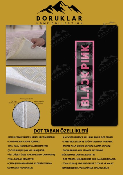 Kaymaz Taban Makinada Yıkanabilir Dijital Baskı Blackpink Desenli Genç ve Çocuk Odası Halısı fiyatları