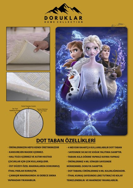 Kaymaz Taban Makinada Yıkanabilir Dijital Baskı Elsa Frozen Desenli Genç ve Çocuk Odası Halısı Dot Taban Halı fiyatları