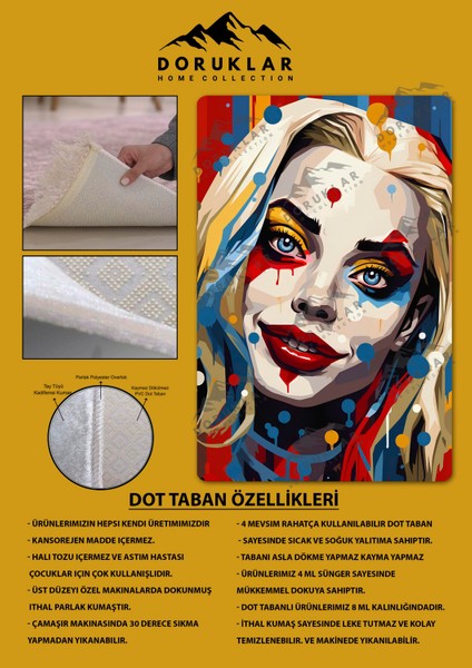 Kaymaz Taban Makinada Yıkanabilir Dijital Baskı Harley Quinn Desenli Çocuk Halısı fiyatları
