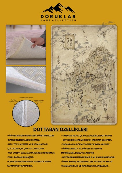 Kaymaz Taban Makinada Yıkanabilir Dijital Baskı Harita Desenli Genç Odası Halısı