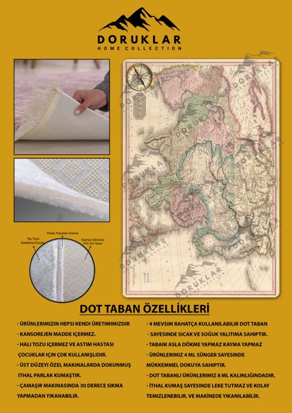 Kaymaz Taban Makinada Yıkanabilir Dijital Baskı Dünya Haritası Desenli Genç Odası Halısı