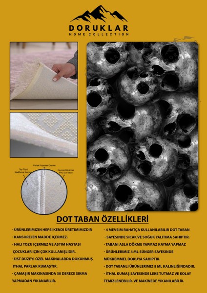 Kaymaz Taban Makinada Yıkanabilir Dijital Baskı Kuru Kafa Desenli Genç Odası Halısı fiyatları