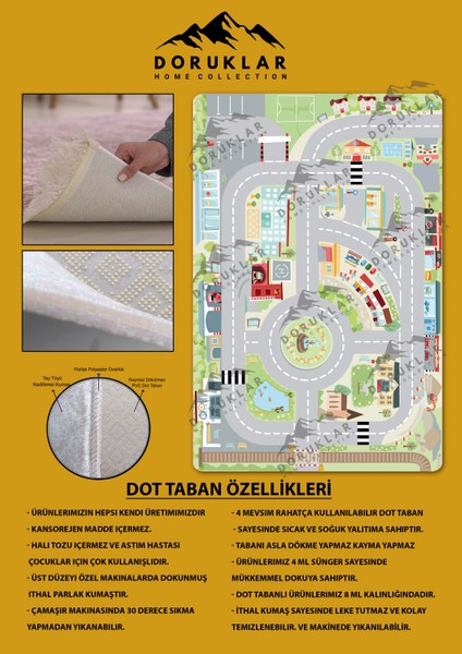 Kaymaz Taban Yıkanabilir Yol Desenli Çocuk Halısı