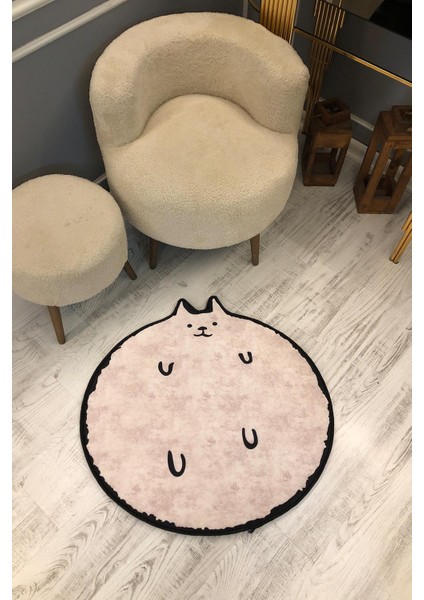 Dijital Baskı Kaymaz Taban Yıkanabilir Kedi Desenli Yuvarlak Çocuk Halısı