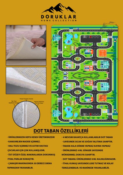 Kaymaz Taban Yıkanabilir Yol Desenli Çocuk Halısı fiyatları