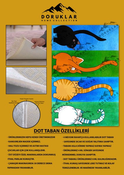 Kaymaz Taban Makinada Yıkanabilir Kediler Desenli Çocuk Halısı fiyatları