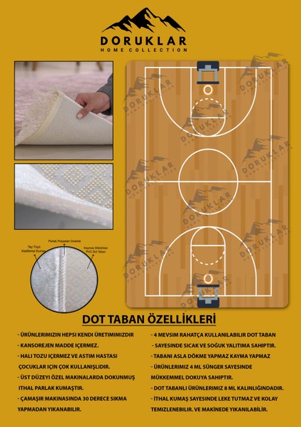 Kaymaz Taban Makinada Yıkanabilir Dijital Baskı Basketbol Desenli Genç Odası Halısı