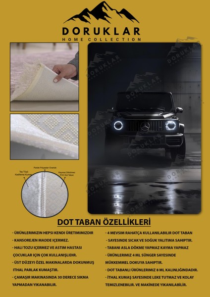 Kaymaz Taban Makinada Yıkanabilir Dijital Baskı Mercedes Desenli Genç Odası Halısı Dot Taban Halı