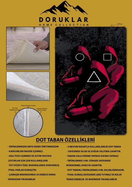 Kaymaz Taban Makinada Yıkanabilir Dijital Baskı Squid Game Karakter Desenli Genç Odası Halısı Dot Taban Halı fiyatları